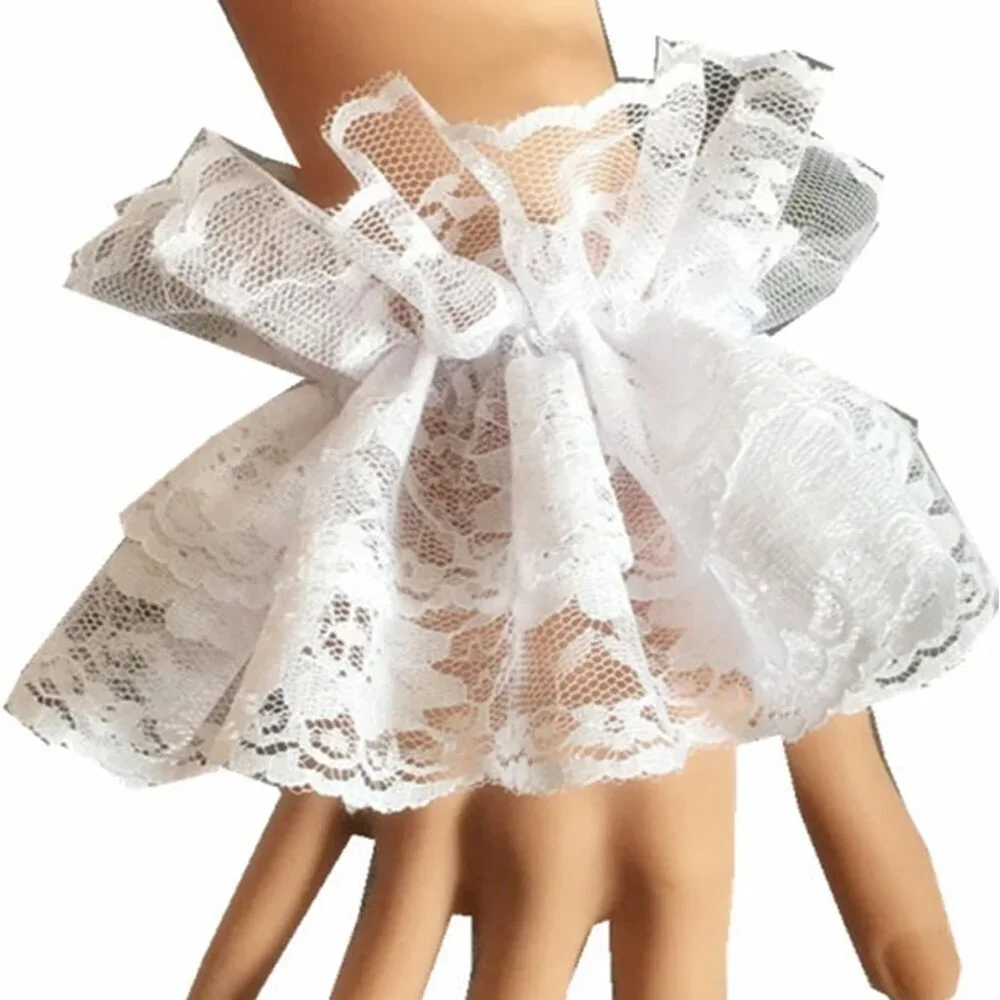 Women's Hand Sleeve Elastic Bracelet White Lace Gloves Halloween Wedding Party